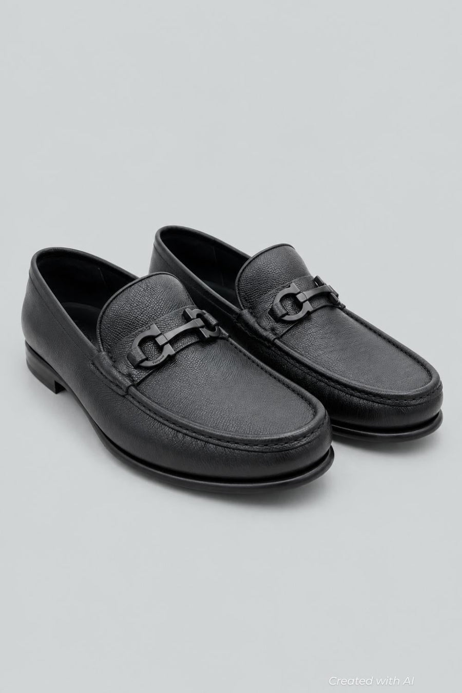 Men’s Gancini Crown Bit Leather Loafers - Black - 11.5 WIDE - Loafers
