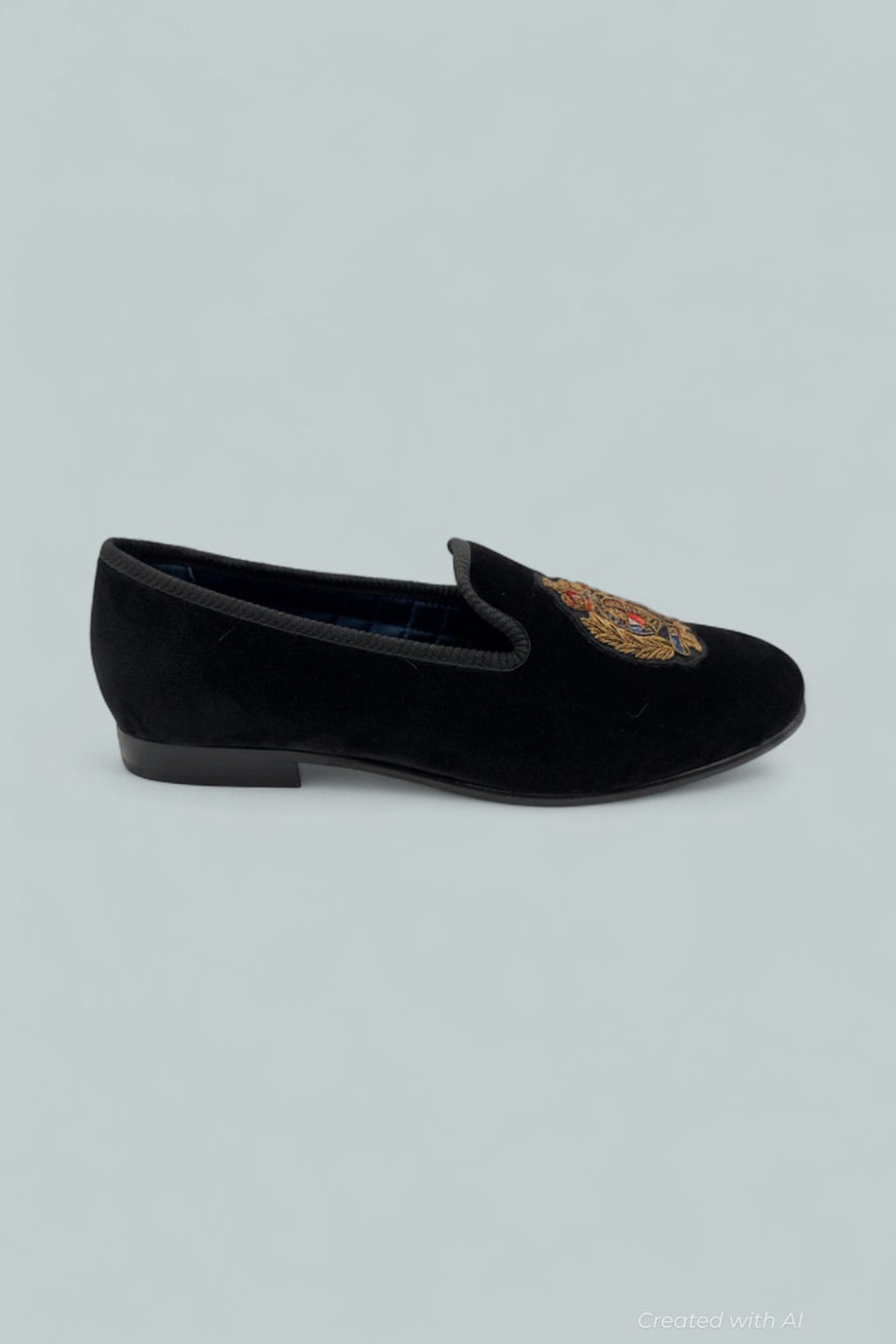 Men’s Paxton Crest Velvet Slipper - Black/Embroidery - 8.5 - Loafers