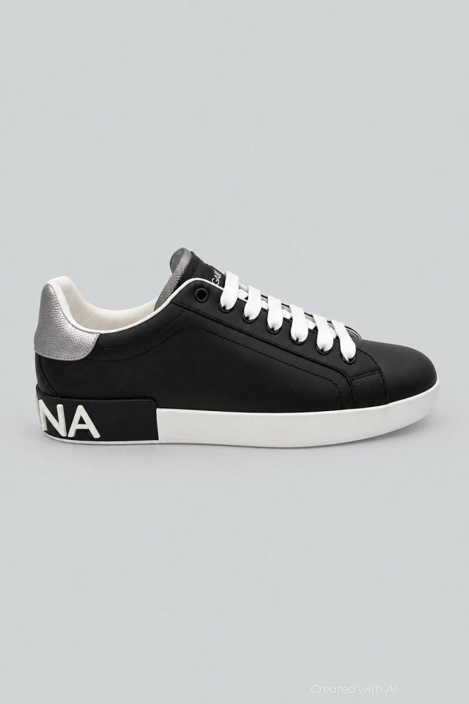 Men’s Portofino Leather Sneakers - Black/Silver - Sneaker