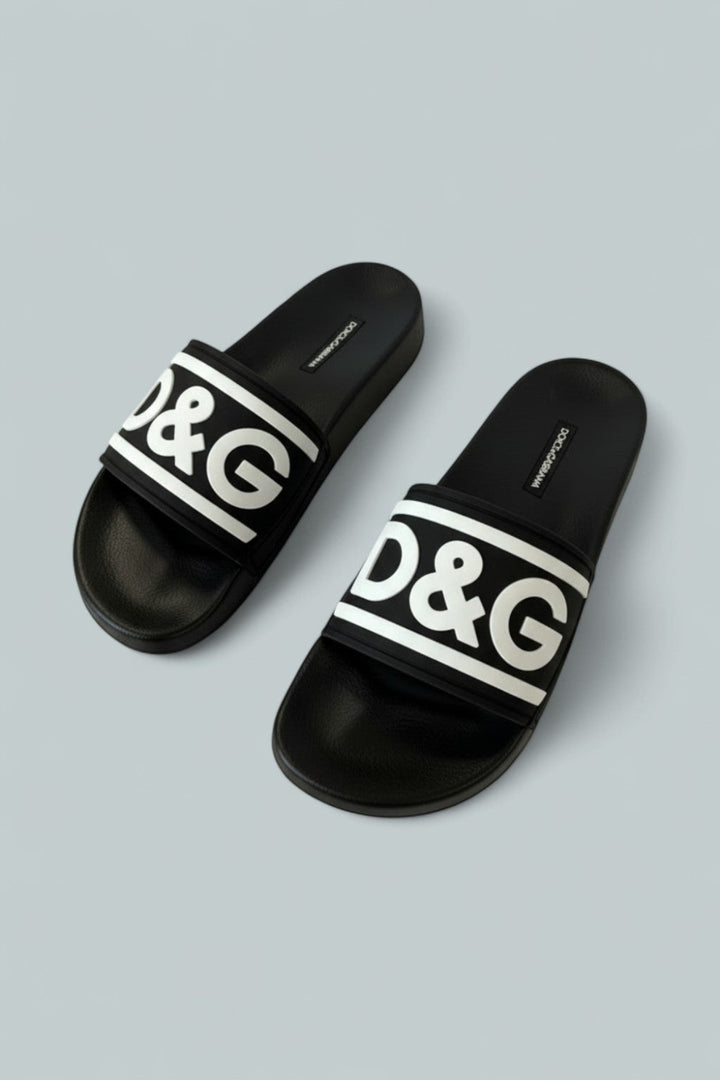 Men’s Saint Barth Logo Slip On Pool Sandals - Black/White - 7US / 40EU - Sandals