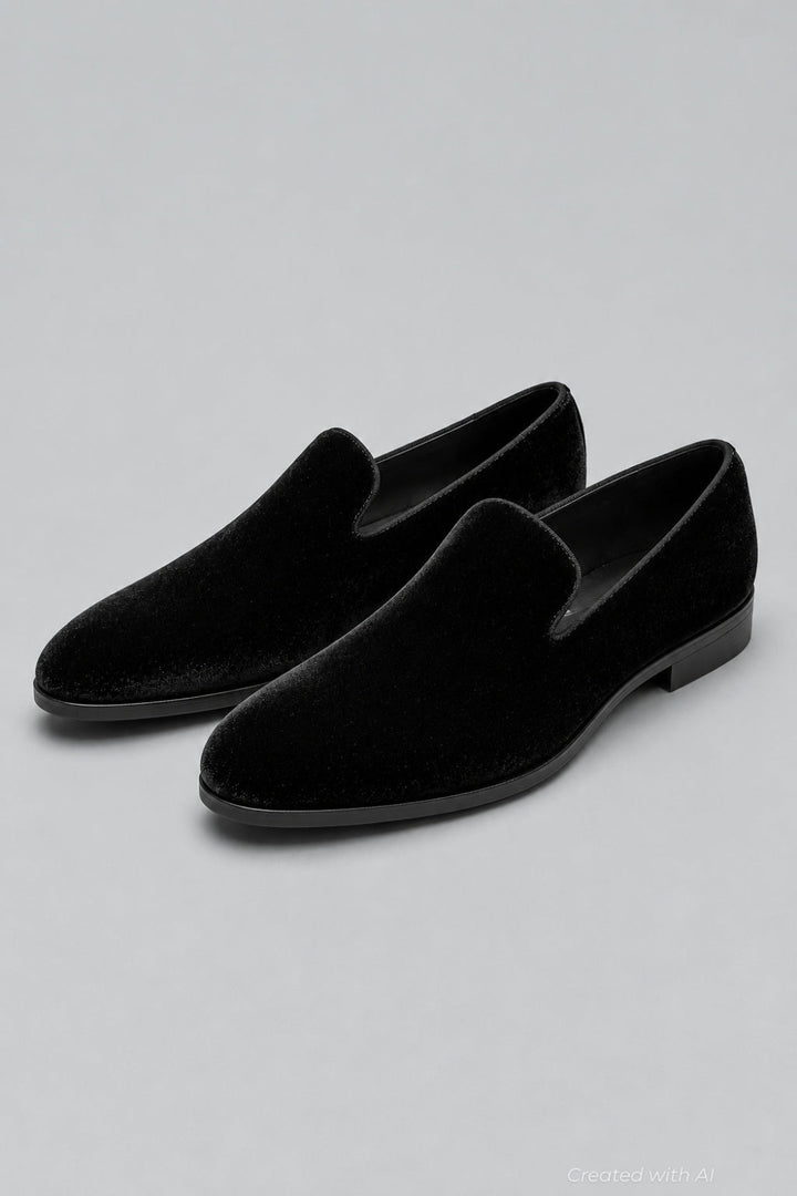 Men’s Velvet Slip On Formal Loafers Exclusive - Black - Loafers
