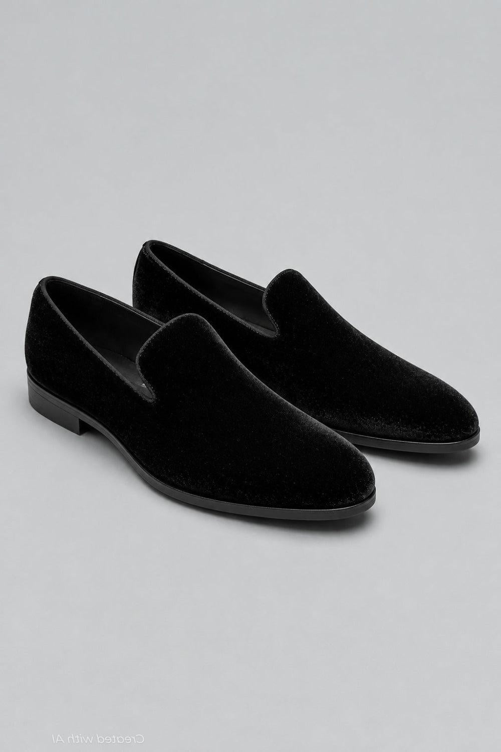 Men’s Velvet Slip On Formal Loafers Exclusive - Black - Loafers