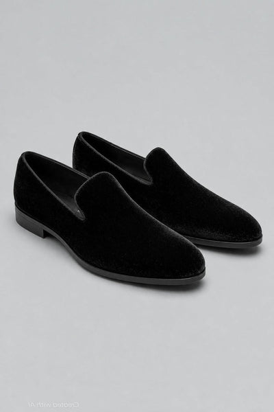Men’s Velvet Slip On Formal Loafers Exclusive - Black - Loafers