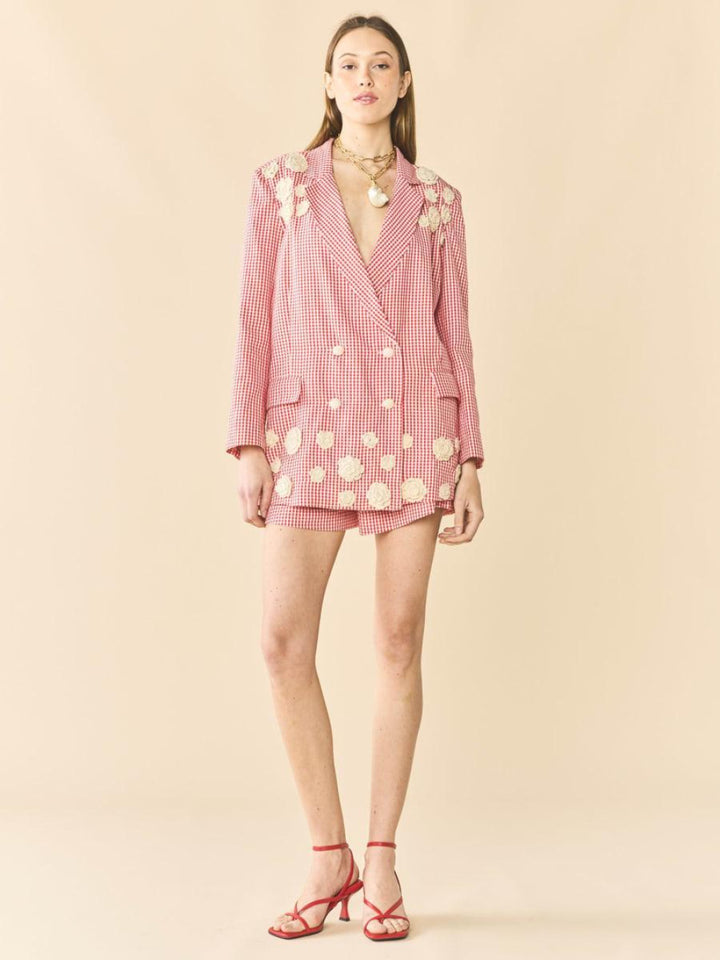 Meredith Blazer x Rainey Collaboration - Red Gingham with Cream Crochet Appliqué - FINAL SALE - Blazer