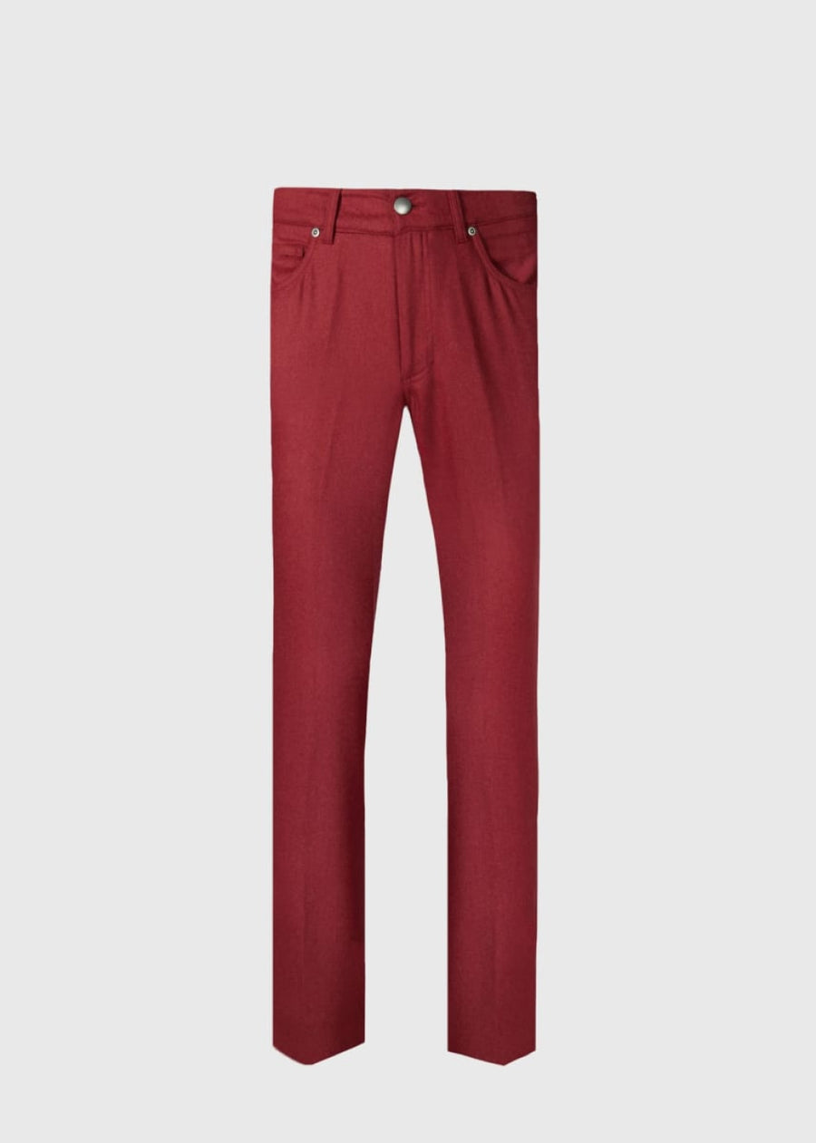 Merino Wool Five Pocket Pant - Crimson - Pants