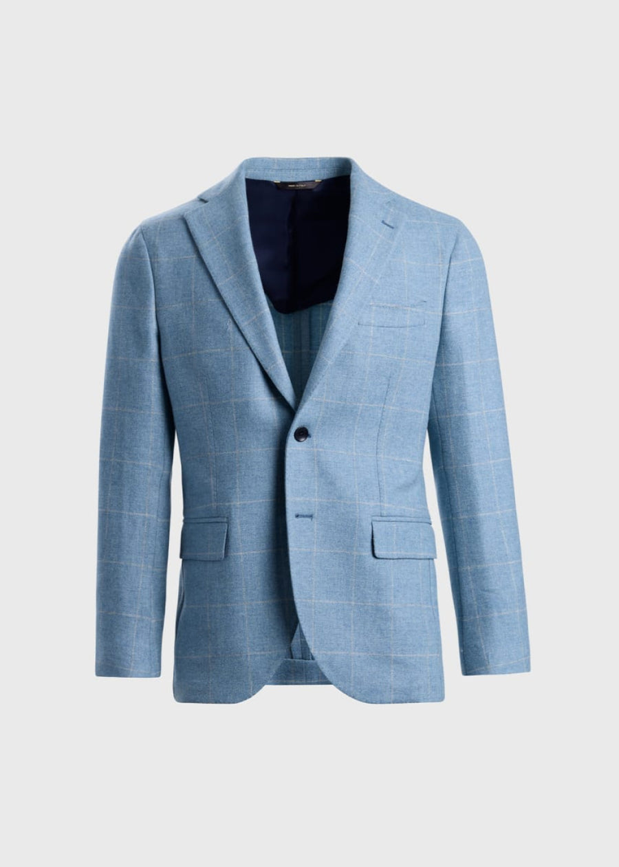 Merino Wool Windowpane Jacket - Sky - Blazer