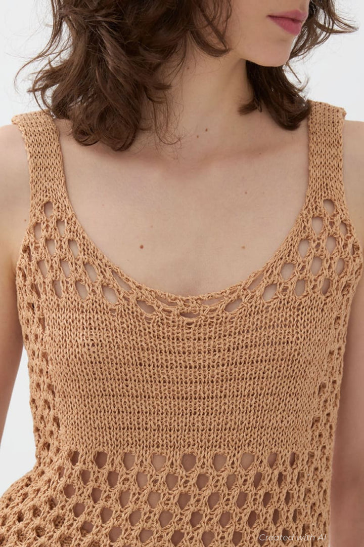Mesh Knit Top - Beige - Tank Top