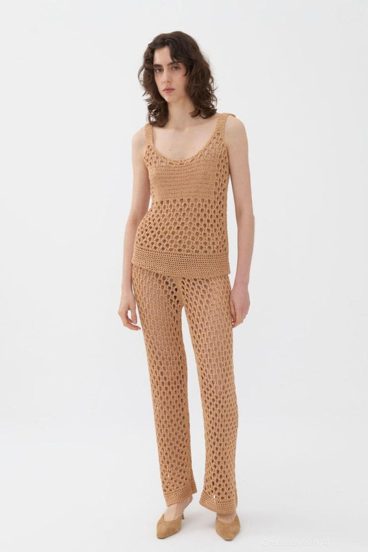 Mesh Knit Top - Beige - Tank Top