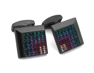 Metal Tetris Square Gunmetal & Swarovski Elements - Multicolour - One Size - Cufflinks