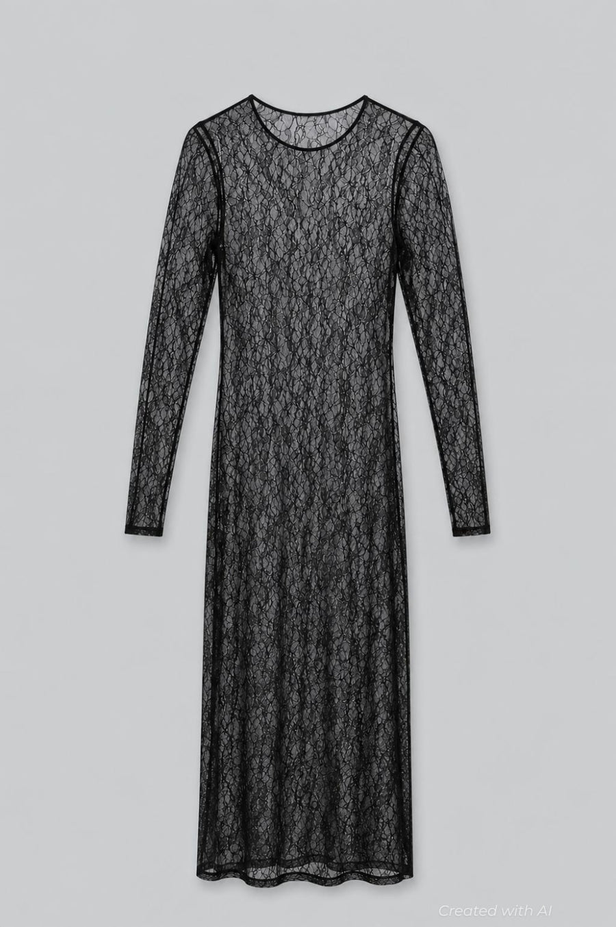 Metallic Lace Dress Midi - Black Silver - M - Dresses