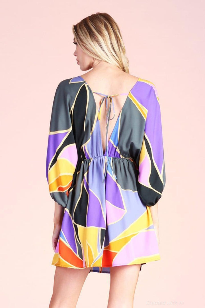 Metamorphosis Print Kimono Mini Dress - Blue - Dresses
