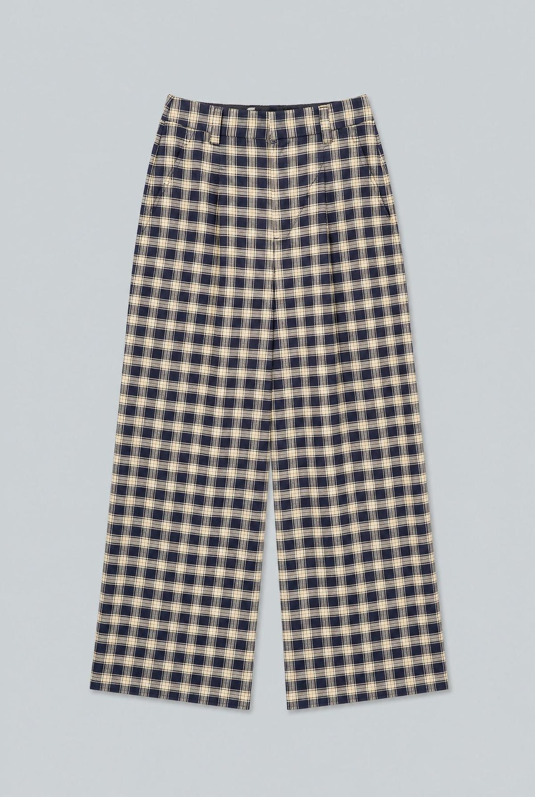 Plaid High Waisted Wide Leg Pants - Navy Combo