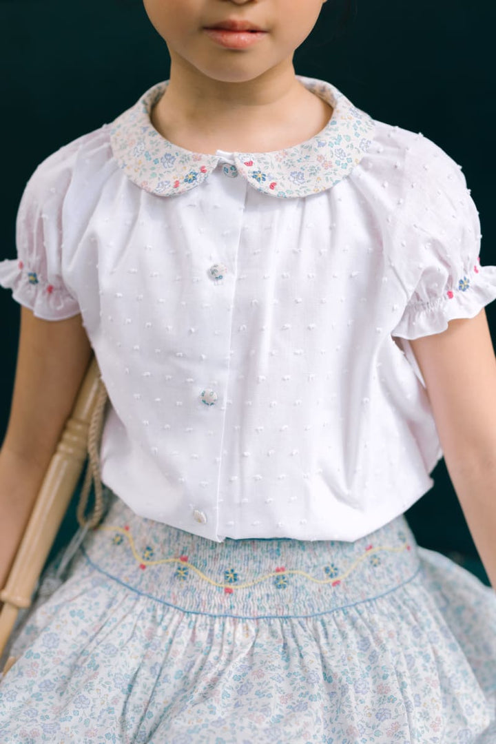 Marie Skirt & Short Sleeve Blouse - Floral/Blue