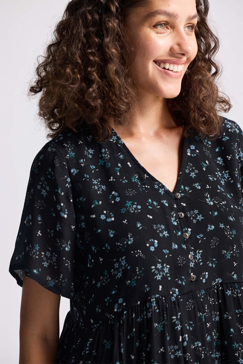 Floral Short Tiered Dress - Ditzy Wildflowers