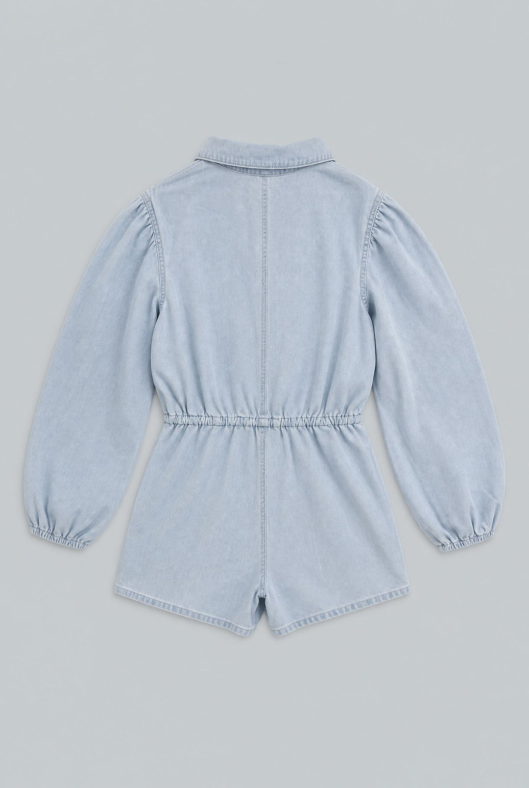 Balloon Sleeve Button Up Romper - Light Blue