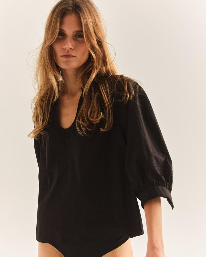 Eleanor Top - Cotton Poplin-Moonless Night