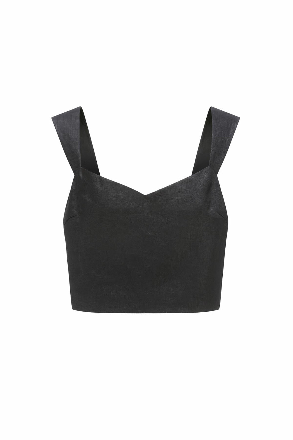 Mia French Linen Twill Crop Top - Black - Tank Top