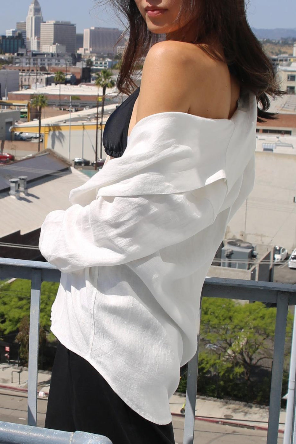Mia French Linen Twill Oversized Shirt - White - Button Down Shirt