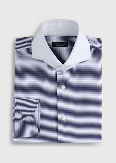Micro Horizontal Stripe Dress Shirt - Navy/White - Dress Shirt