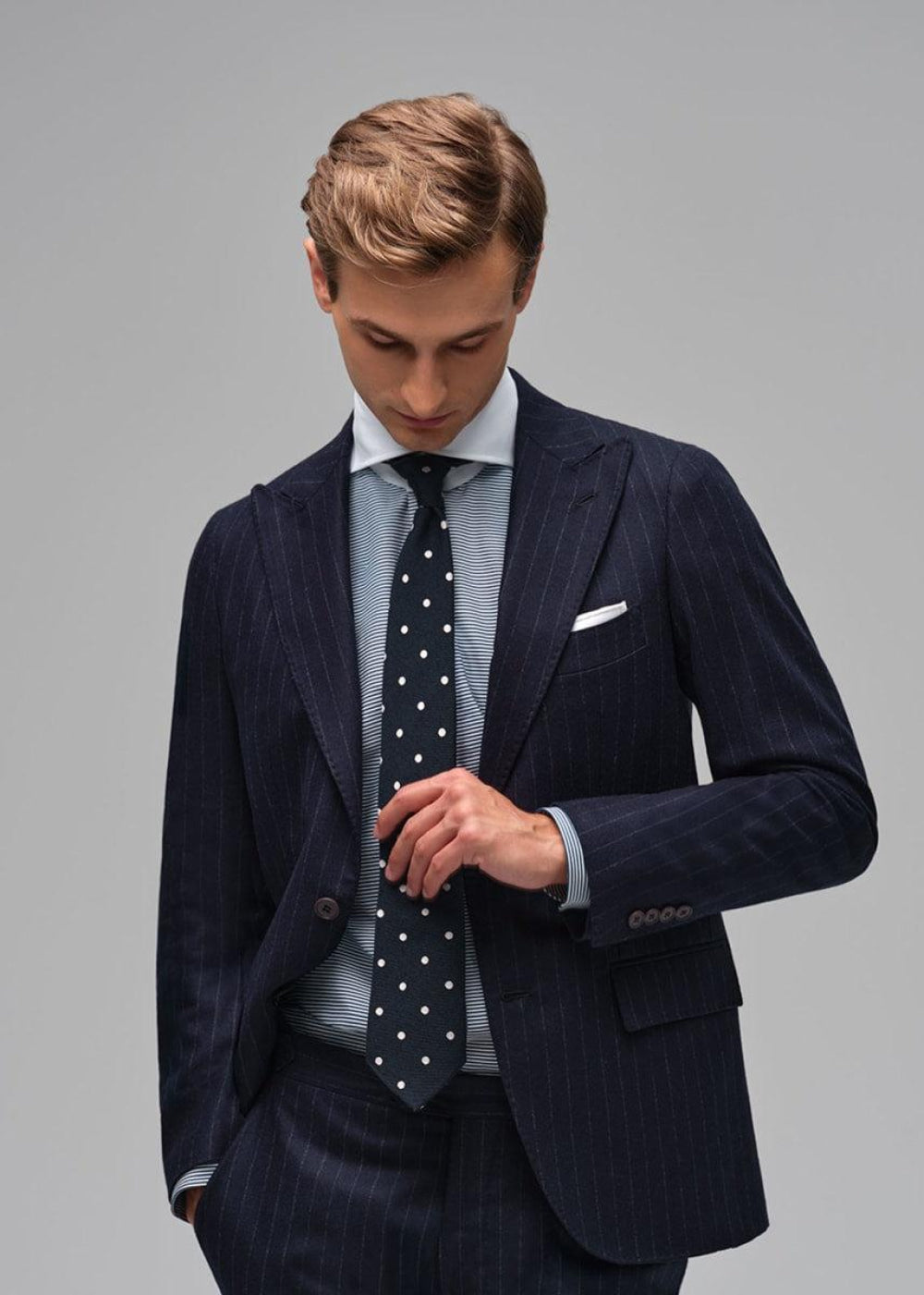 Micro Horizontal Stripe Dress Shirt - Navy/White - Dress Shirt