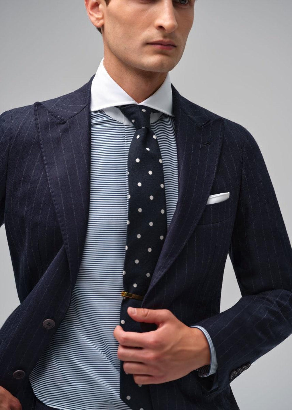 Micro Horizontal Stripe Dress Shirt - Navy/White - Dress Shirt