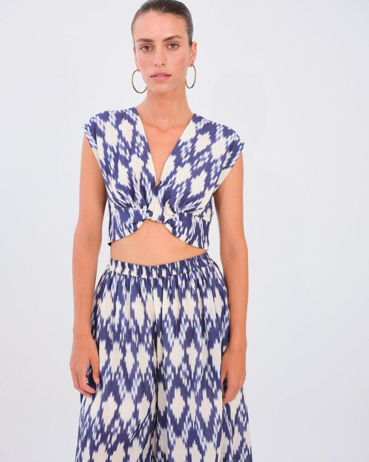 Mikah Cap Sleeve Top - New Ikat - Crop Top