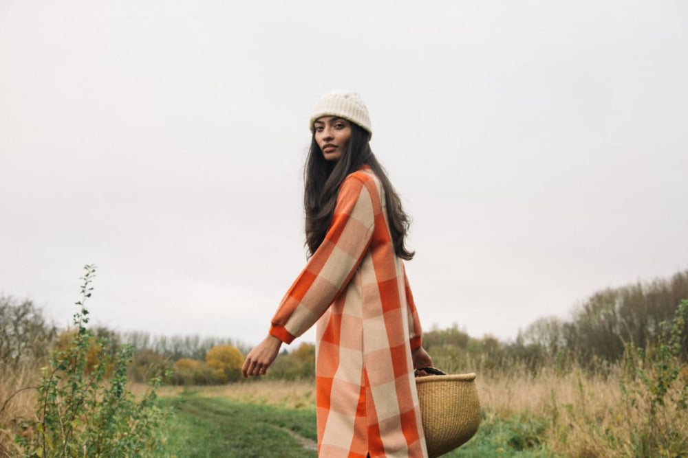 Miki-Cay Organic Cotton Knitted Check Dress - Brick and Sand - Dresses