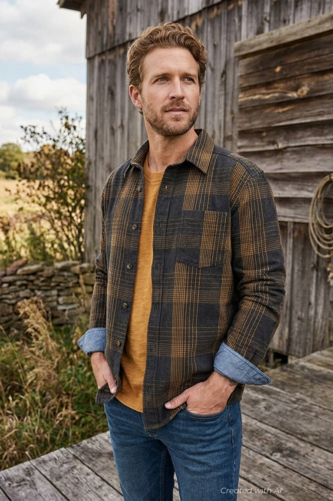 Miles Heavyweight Organic Flannel Shirt - Ombre - Button Down Shirt