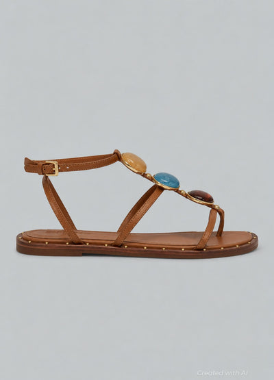Milos Leather Flat Sandals - Miele - Sandal
