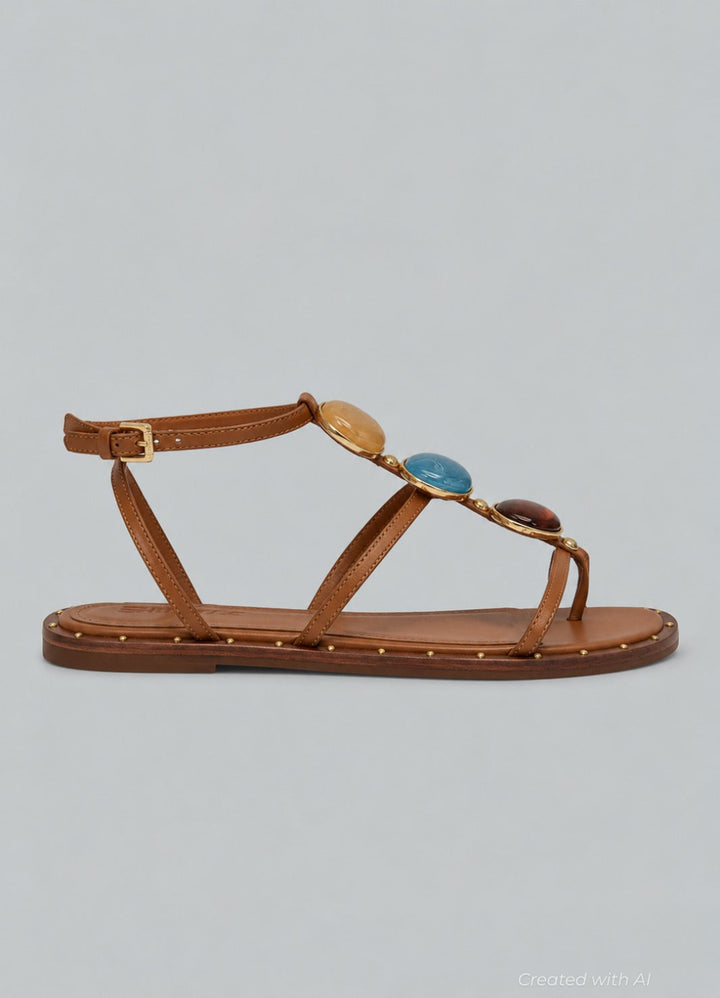 Milos Leather Flat Sandals - Miele - Sandal