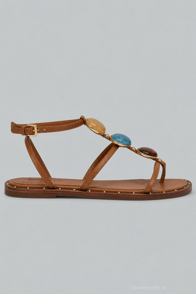 Milos Leather Flat Sandals - Miele - Sandal