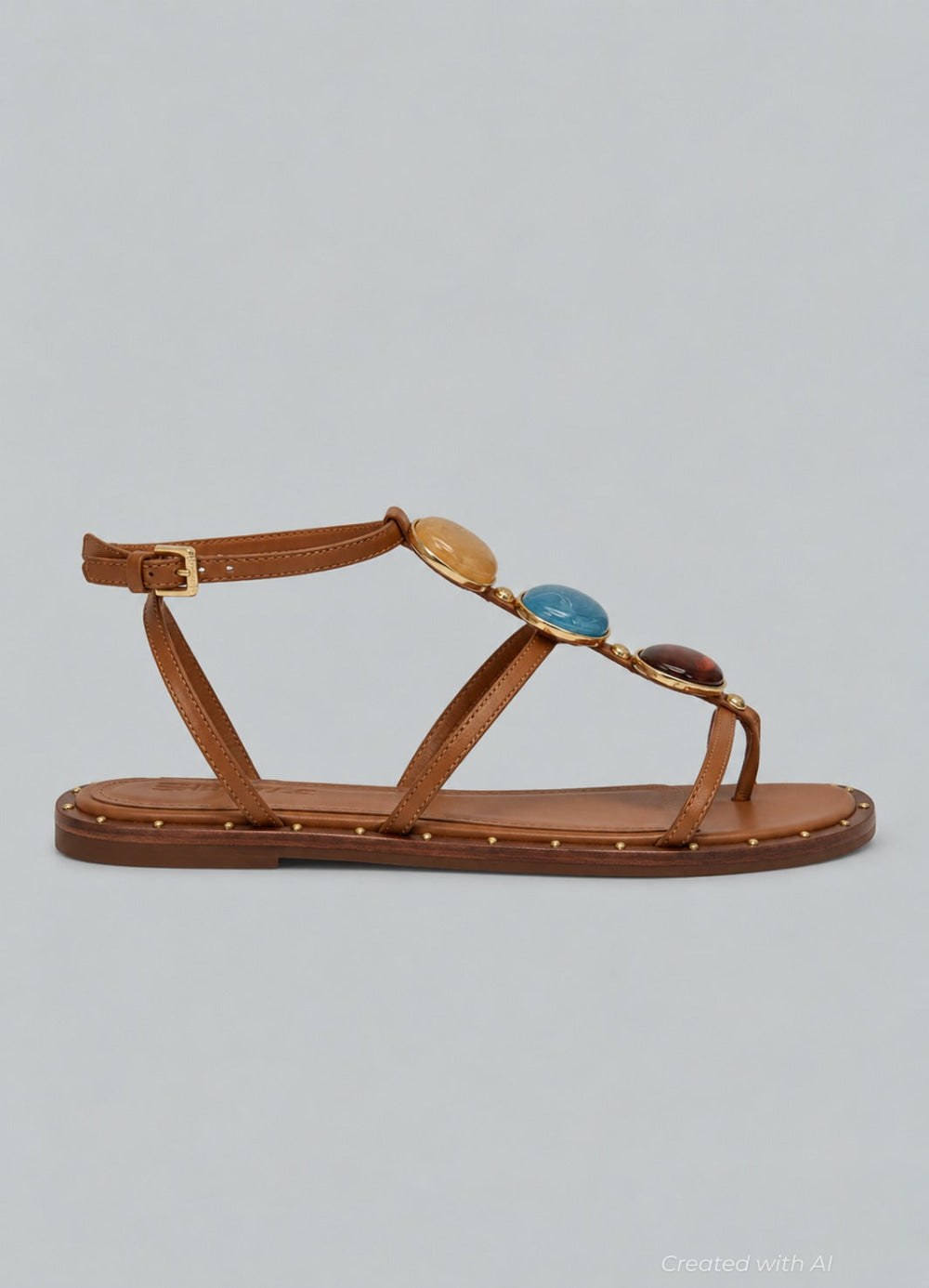 Milos Leather Flat Sandals - Miele - Sandal