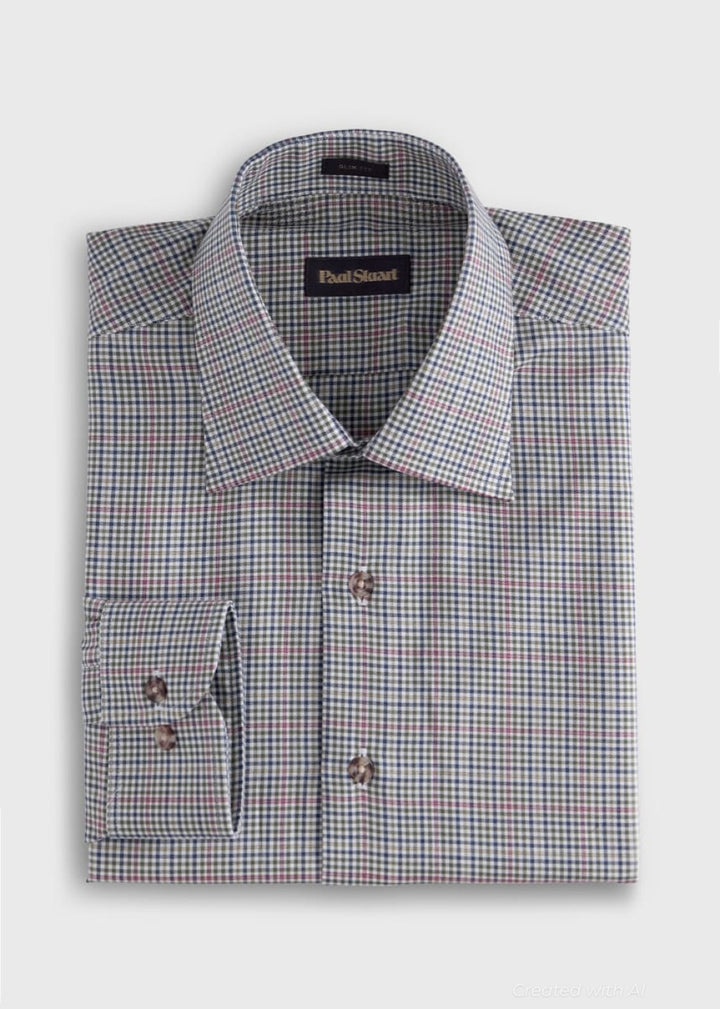 Mini Check Sport Shirt - Olive/Multi - Collared Shirt