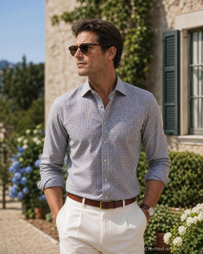 Mini Check Sport Shirt - Olive/Multi - Collared Shirt