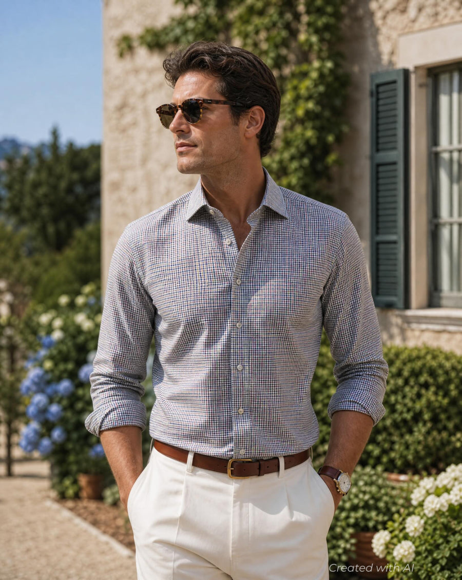 Mini Check Sport Shirt - Olive/Multi - Collared Shirt