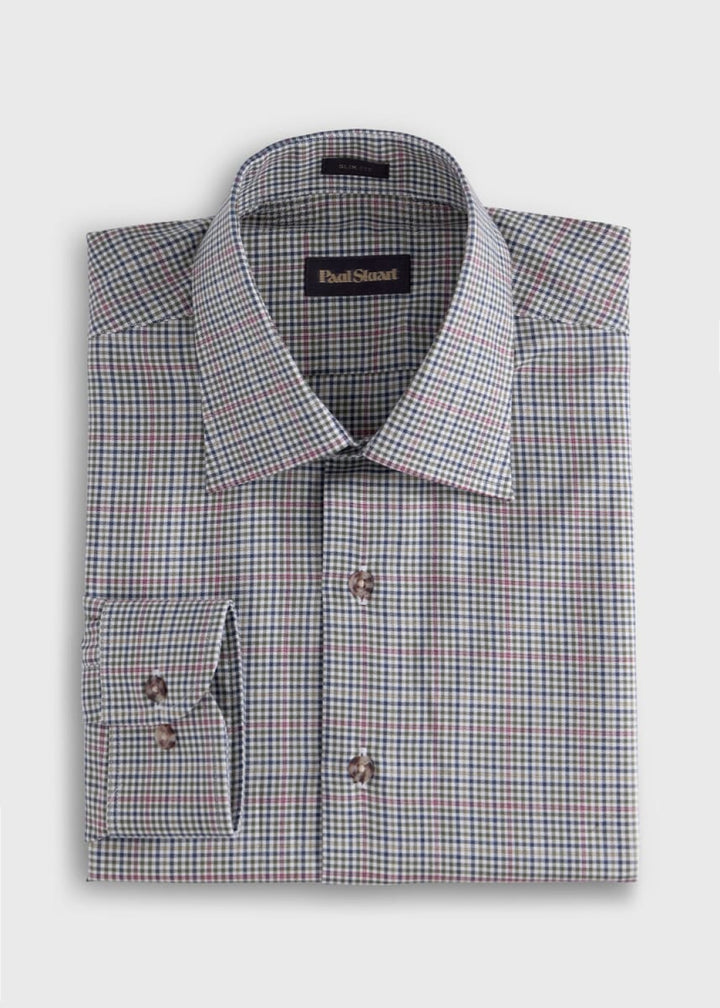 Mini Check Sport Shirt - Olive/Multi - Collared Shirt