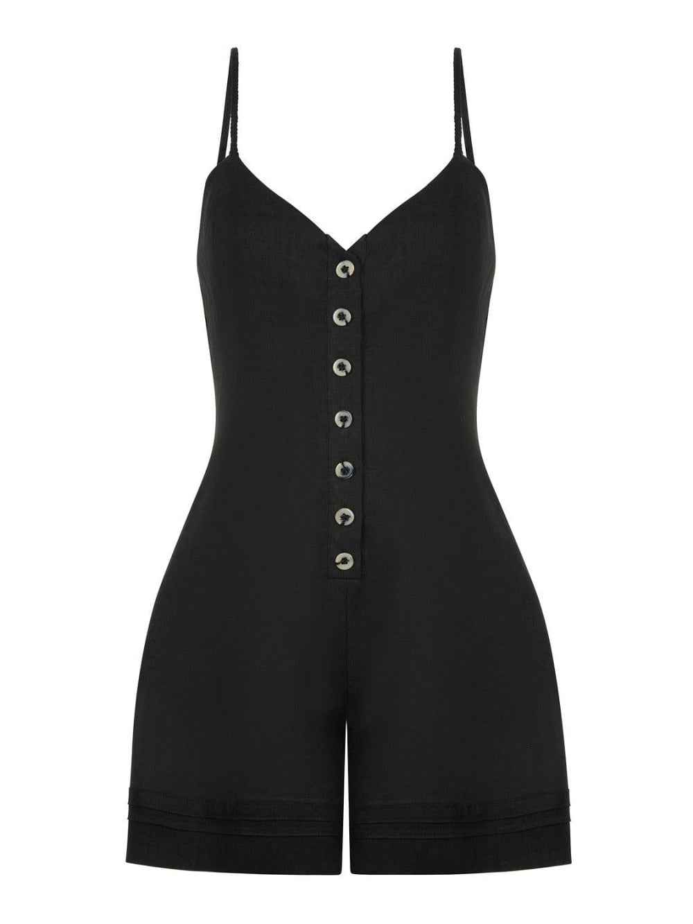 Mini Linen Jumpsuit - Black - Romper