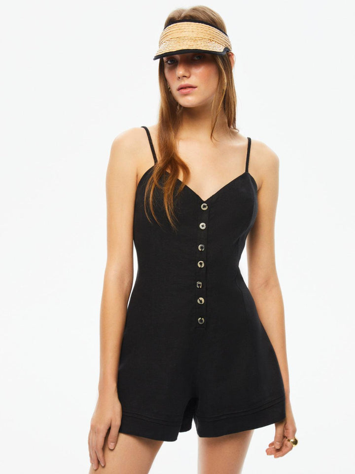 Mini Linen Jumpsuit - Black - Romper