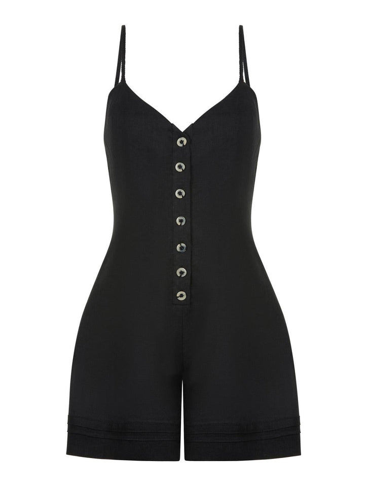 Mini Linen Jumpsuit - Black - Romper