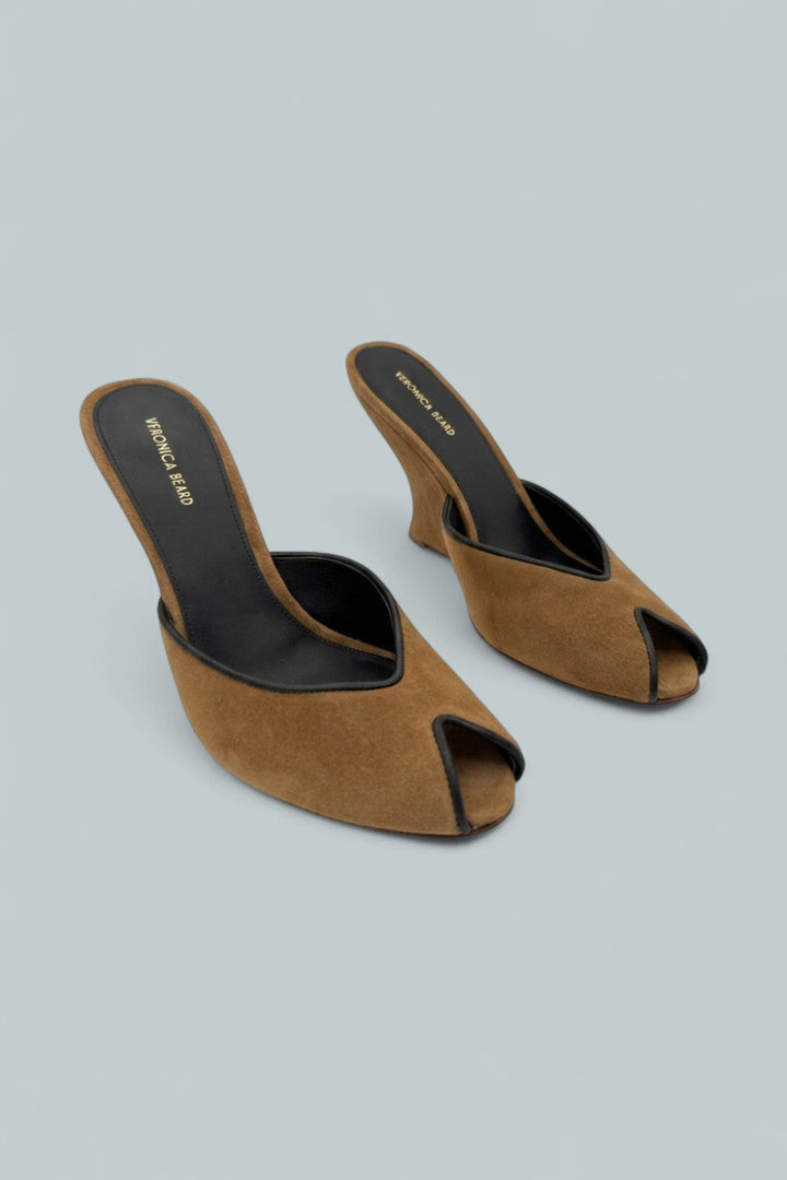 Mirabel Peep Toe Suede Wedge Heel Sandals - Chestnut/Black - 9 - Sandals