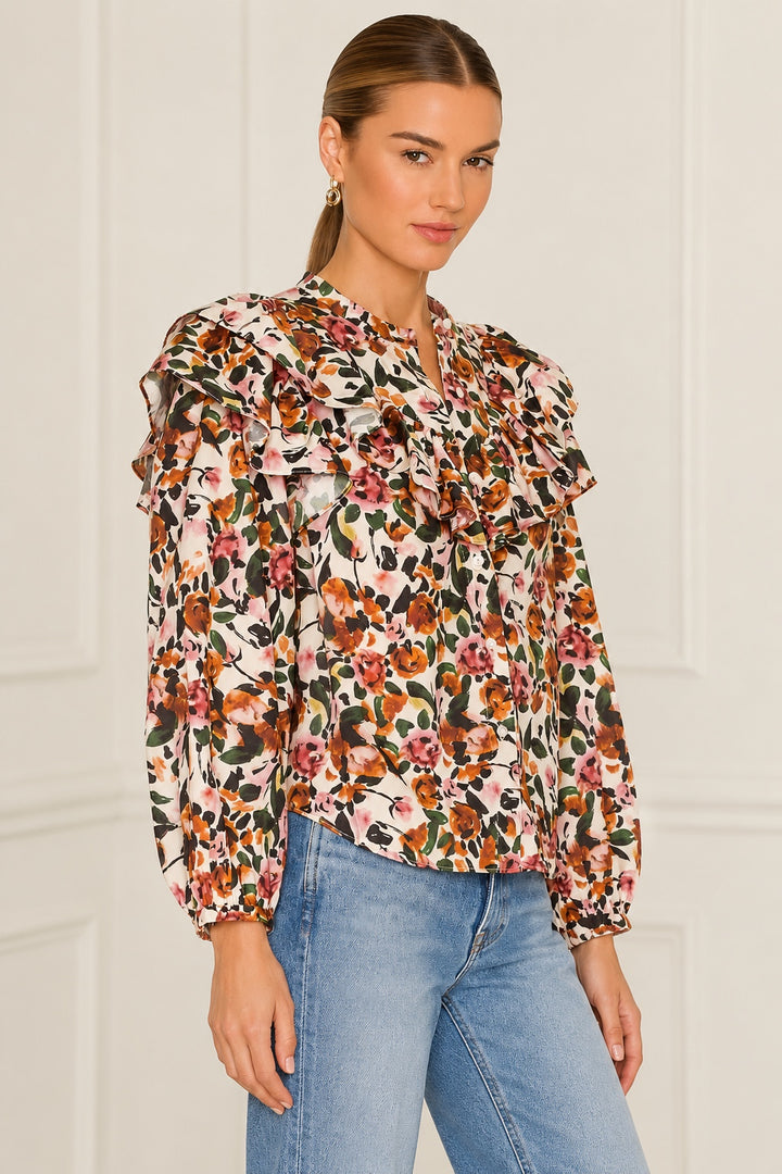 Floral Ruffle Blouse - Cream Multi