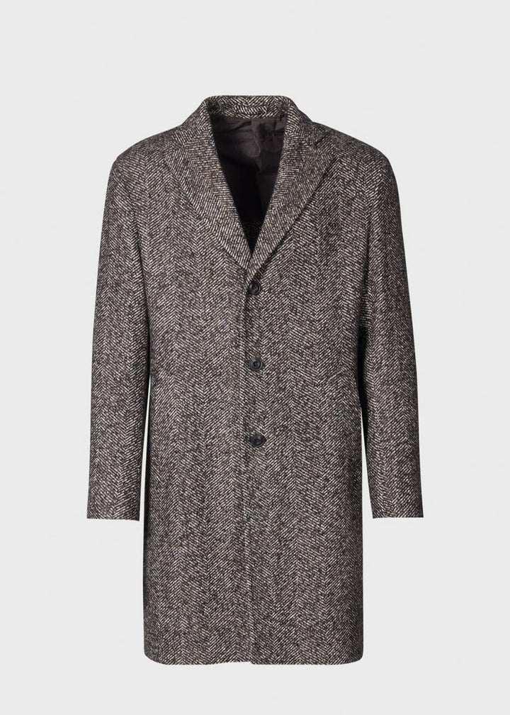 Tweed Single Breasted Coat - Brown