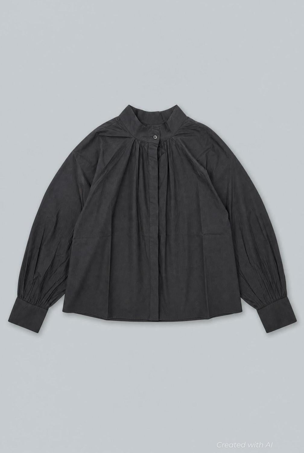 Mock Neck Button Up - Black - Button Down Shirt