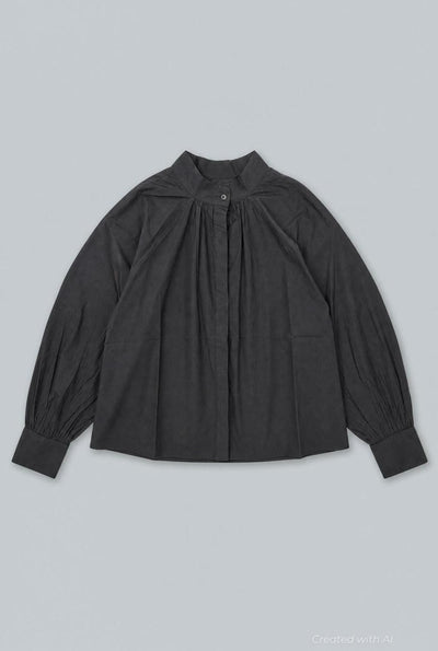 Mock Neck Button Up - Black - Button Down Shirt