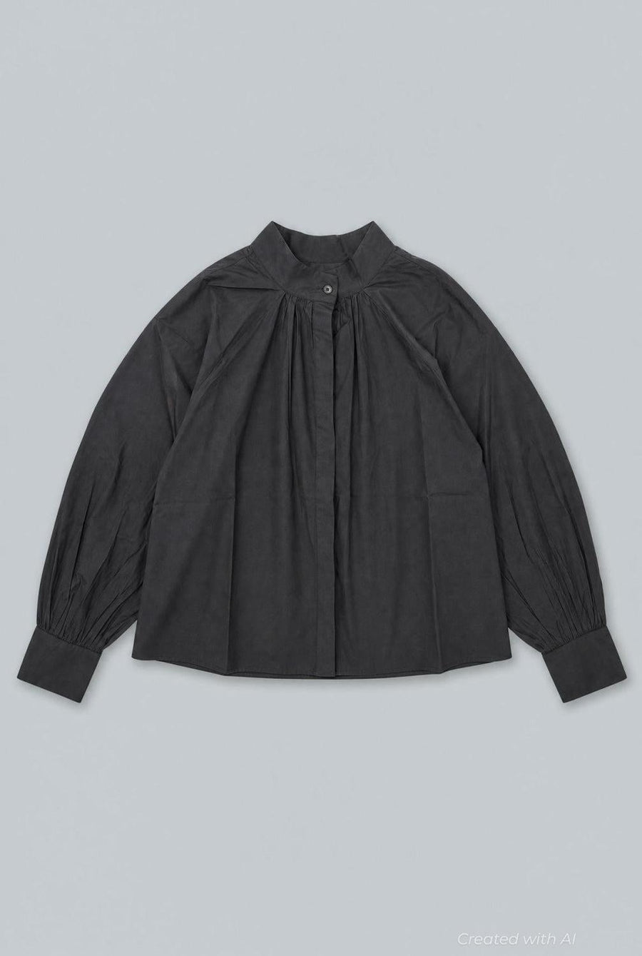 Mock Neck Button Up - Black - Button Down Shirt