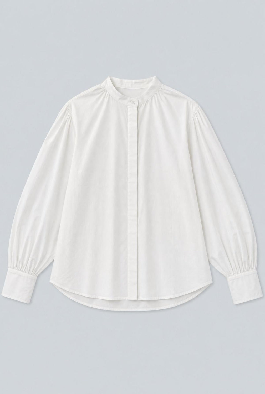 Mock Neck Button Up - White - Blouse