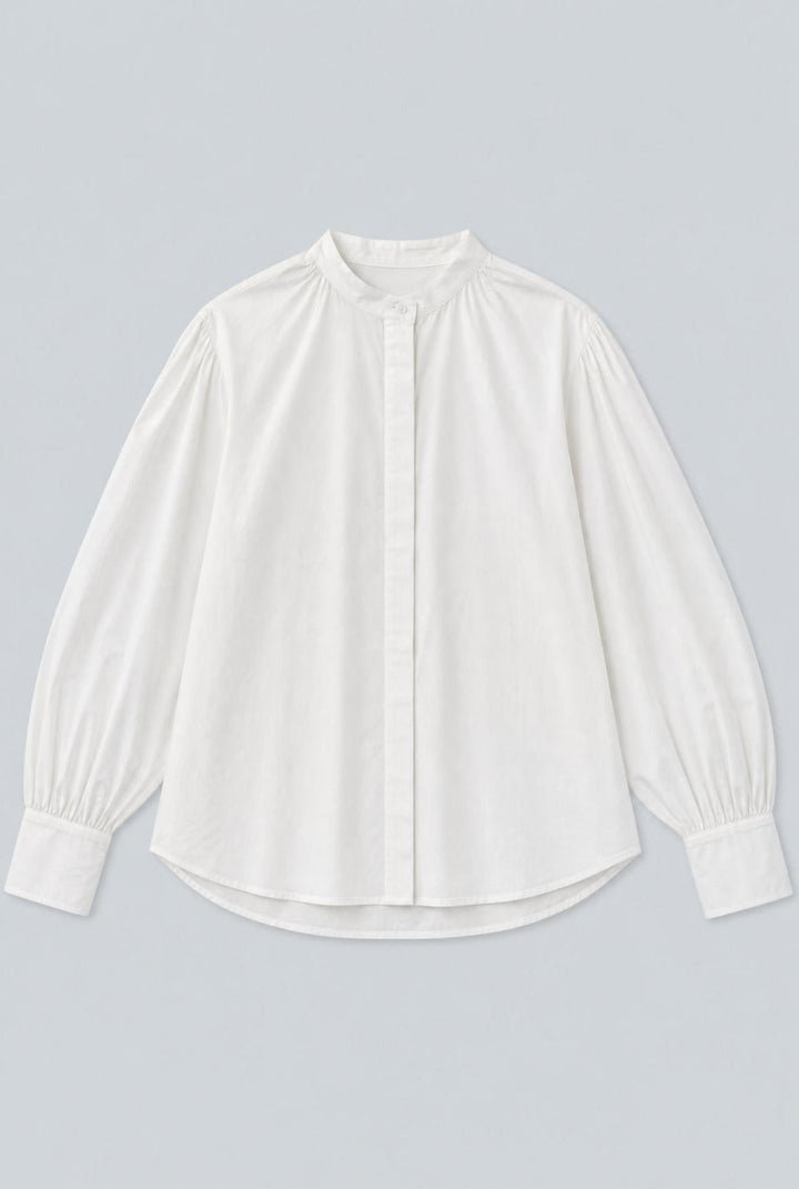 Mock Neck Button Up - White - Blouse
