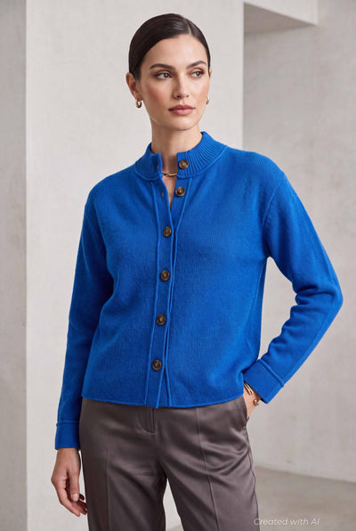 Mock Neck Cardigan - Cobalt - Cardigan