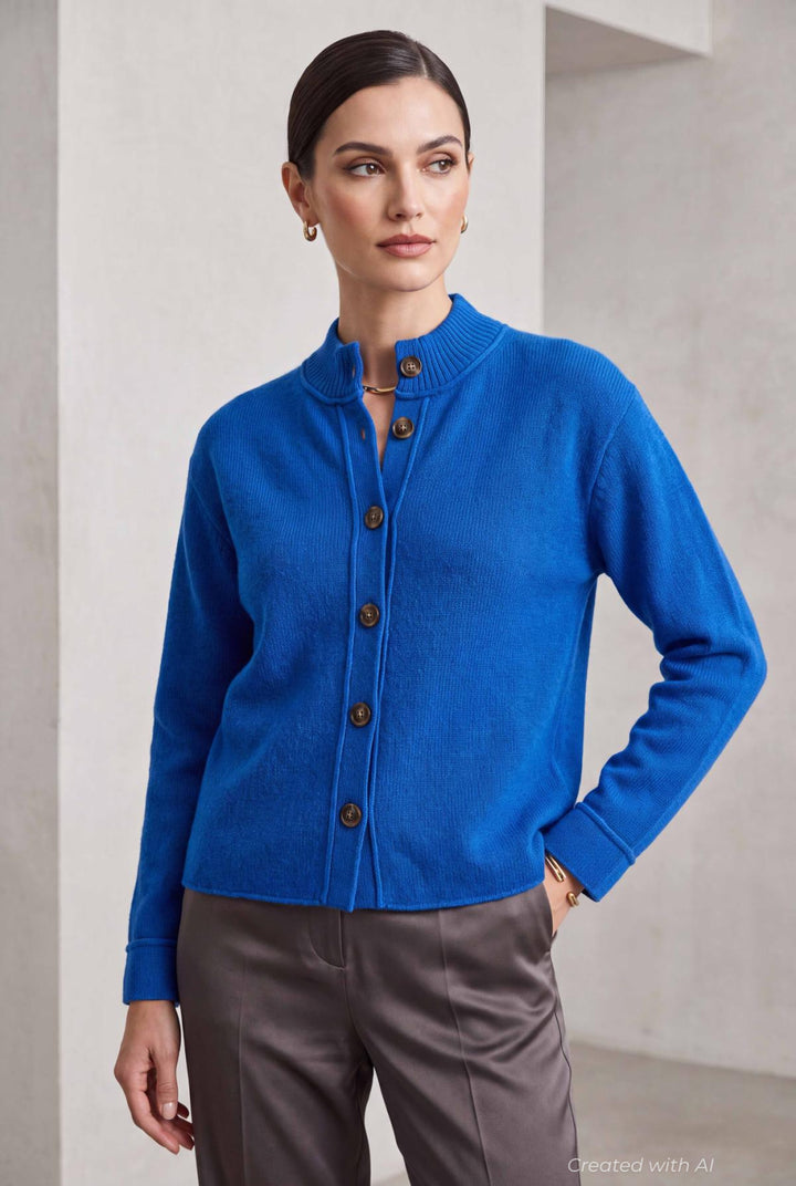Mock Neck Cardigan - Cobalt - Cardigan