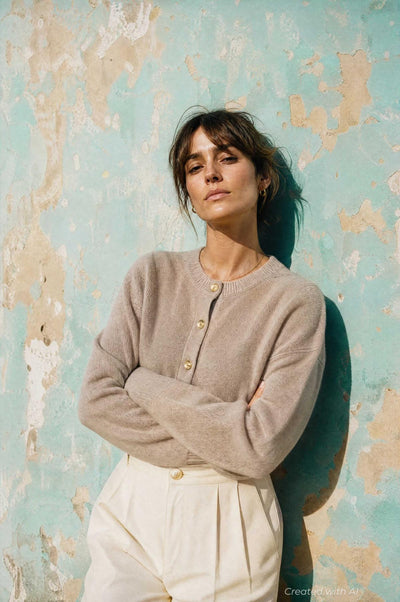 Mock Neck Cardigan - Oatmeal - Cardigan